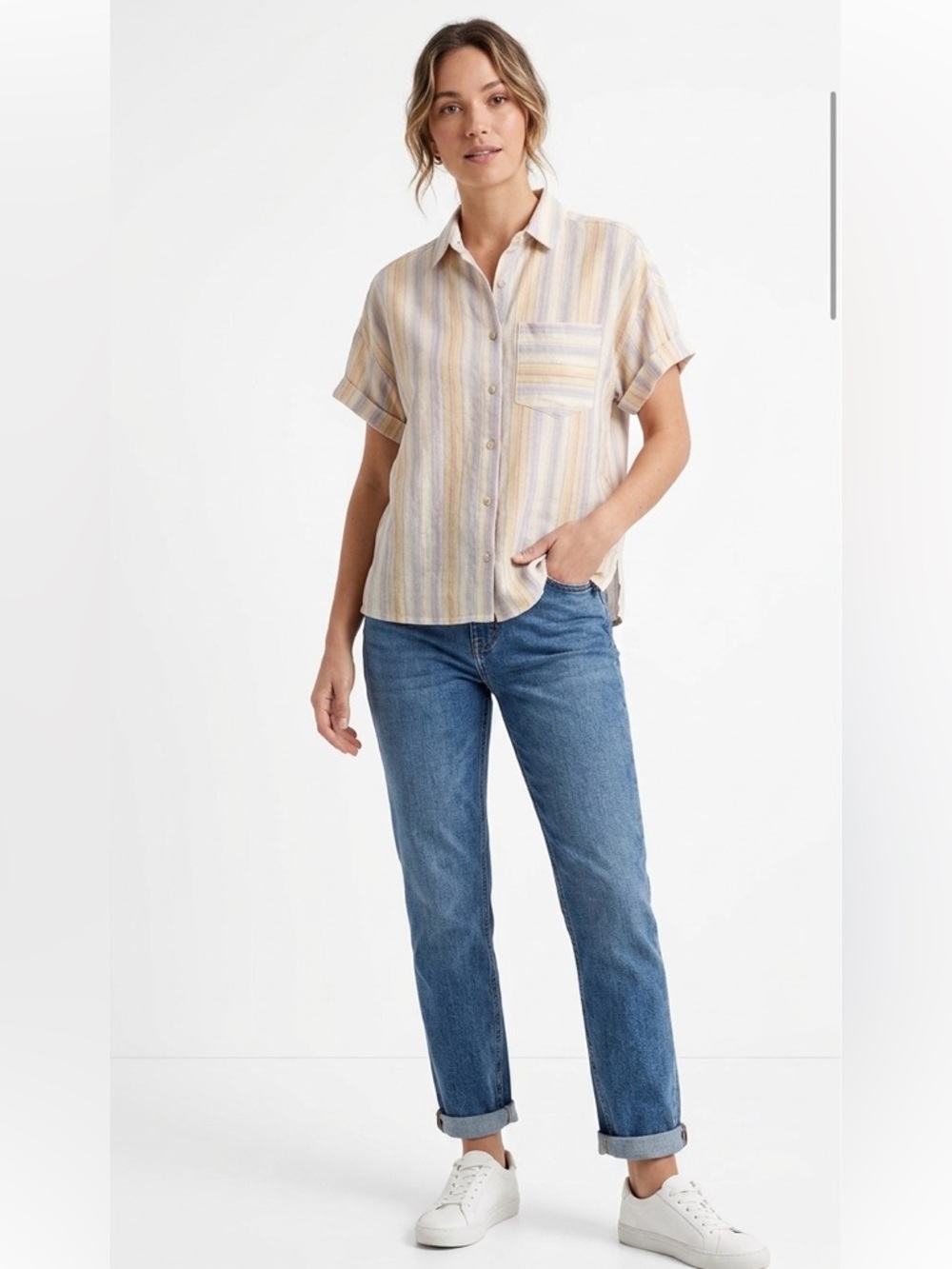 Simons Women’s Pastel Striped Linen Blend Casual Shirt Boho – Size Medium